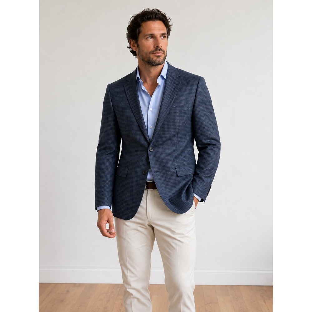 BOSS Hugo Boss The Keys7 Regular Fit Wool Sport Coat Blue Micro Check Blazer 46R